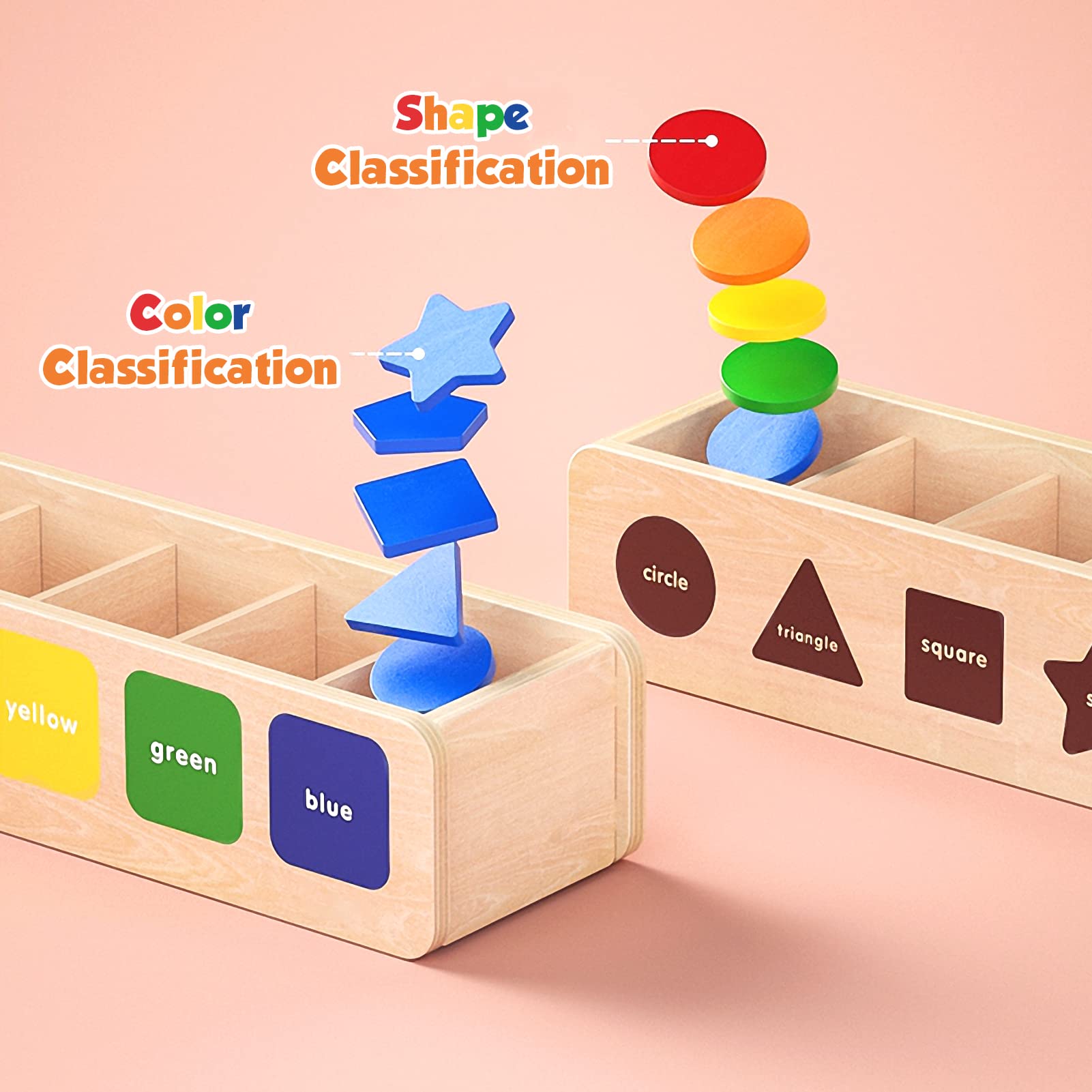 Montessori Wooden Toddler Toy – Color & Shape Sorting Educational Toy for Boys & Girls