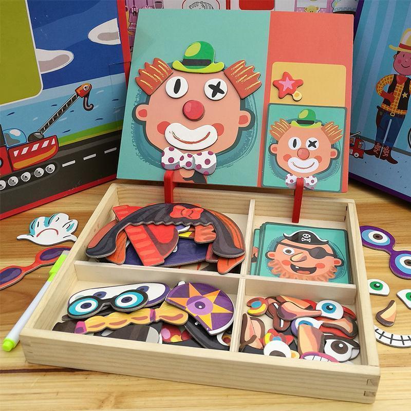 Wooden Creative Faces Magnetic Puzzle Box - EXPLORE, PLAY, & REPEAT!