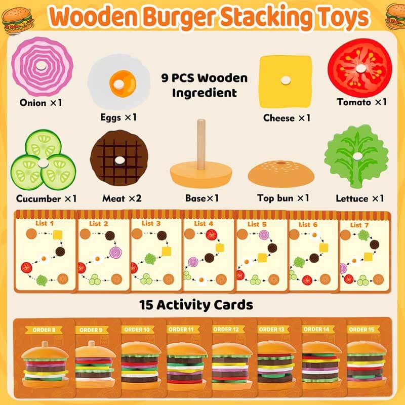 Wooden Burger Stacking Toys