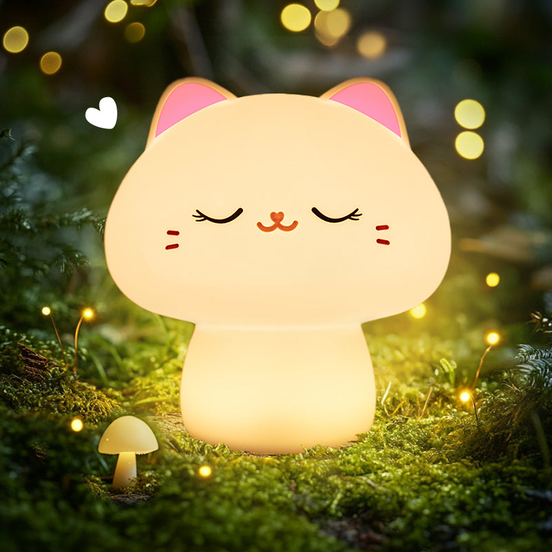 MiniaCraft® Mushroom Cat Squishy Silicone Night Light - Perfect Gift for Kids and Girls