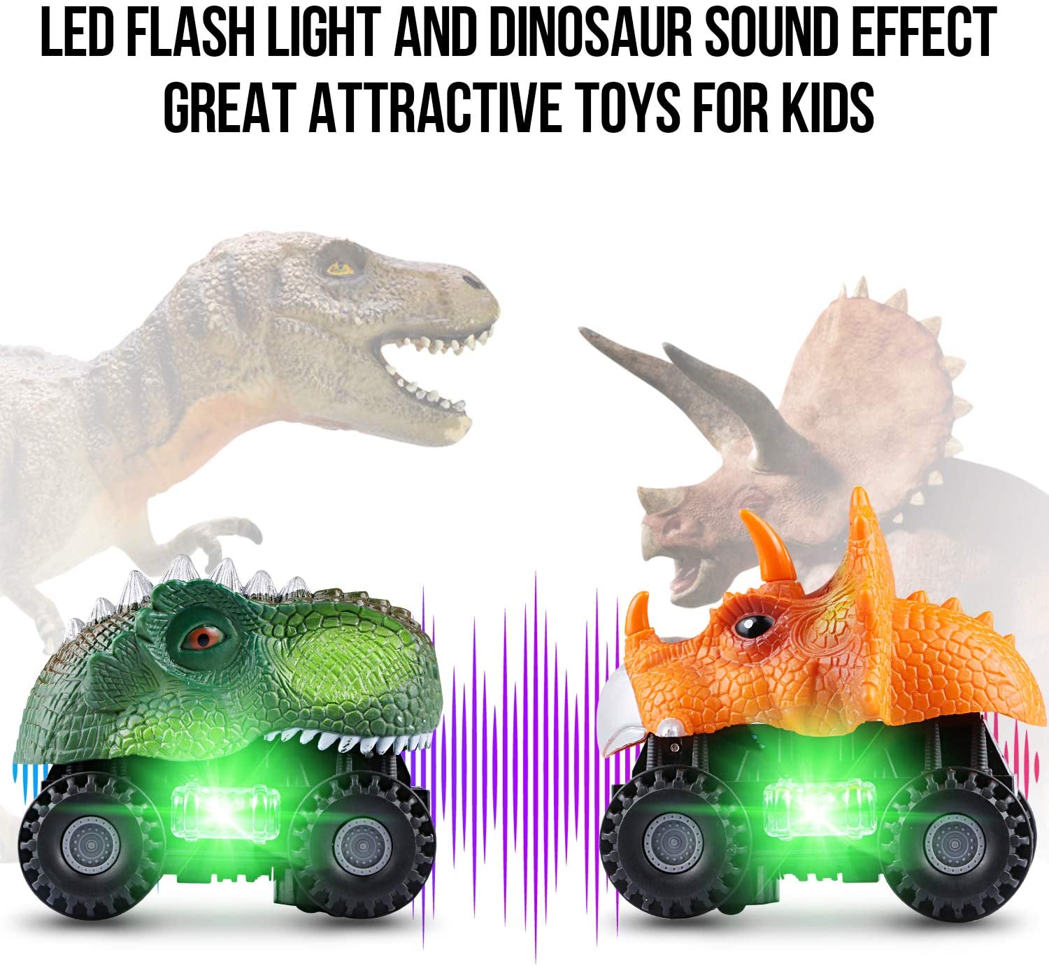 Roaring Dinosaur LED Car (2 PACK)