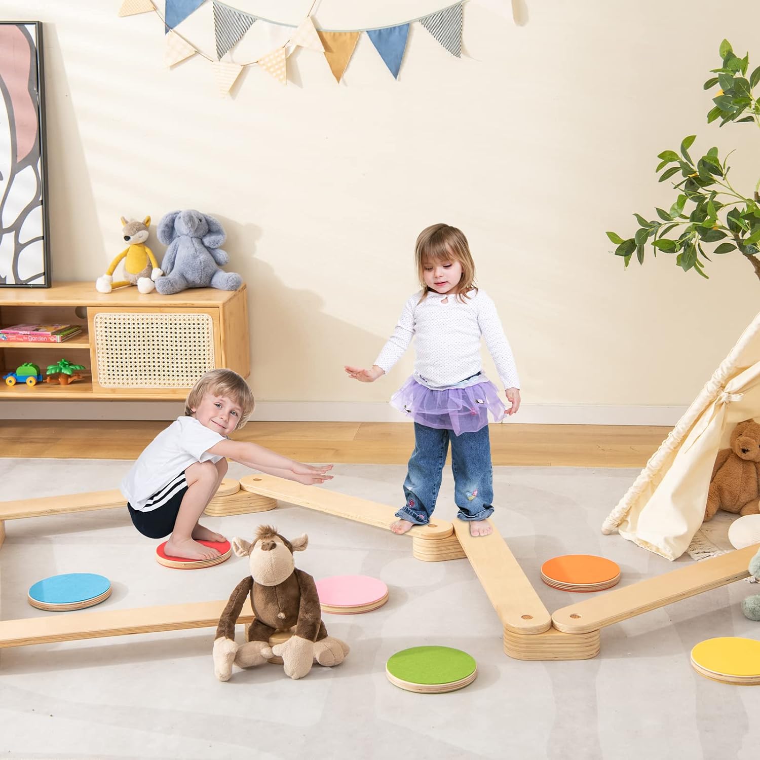 Montessori Wooden Balance Beams with Stepping Stones Set