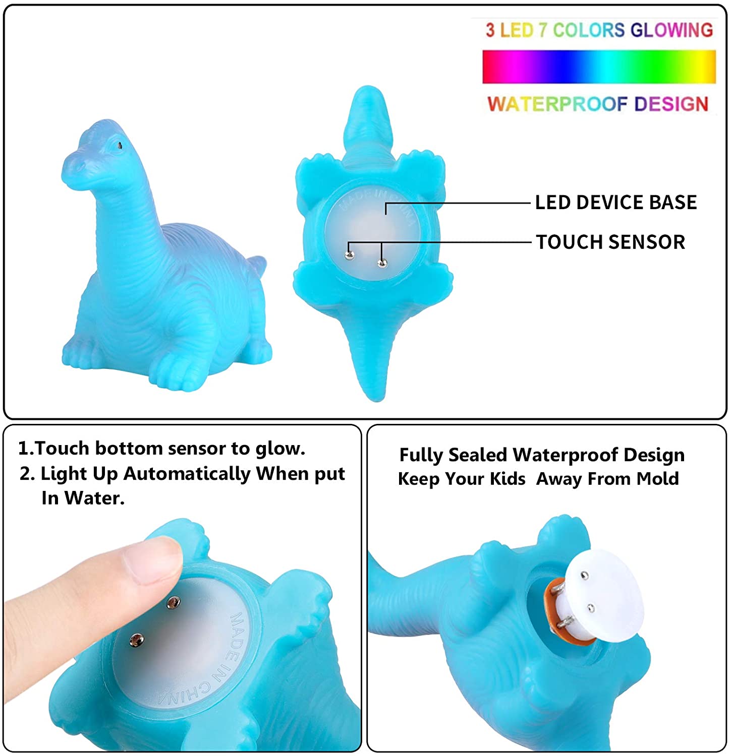 6 Packs Light-Up Floating Dinosaurs Set Water Bathtub Shower Pool Bath Toy