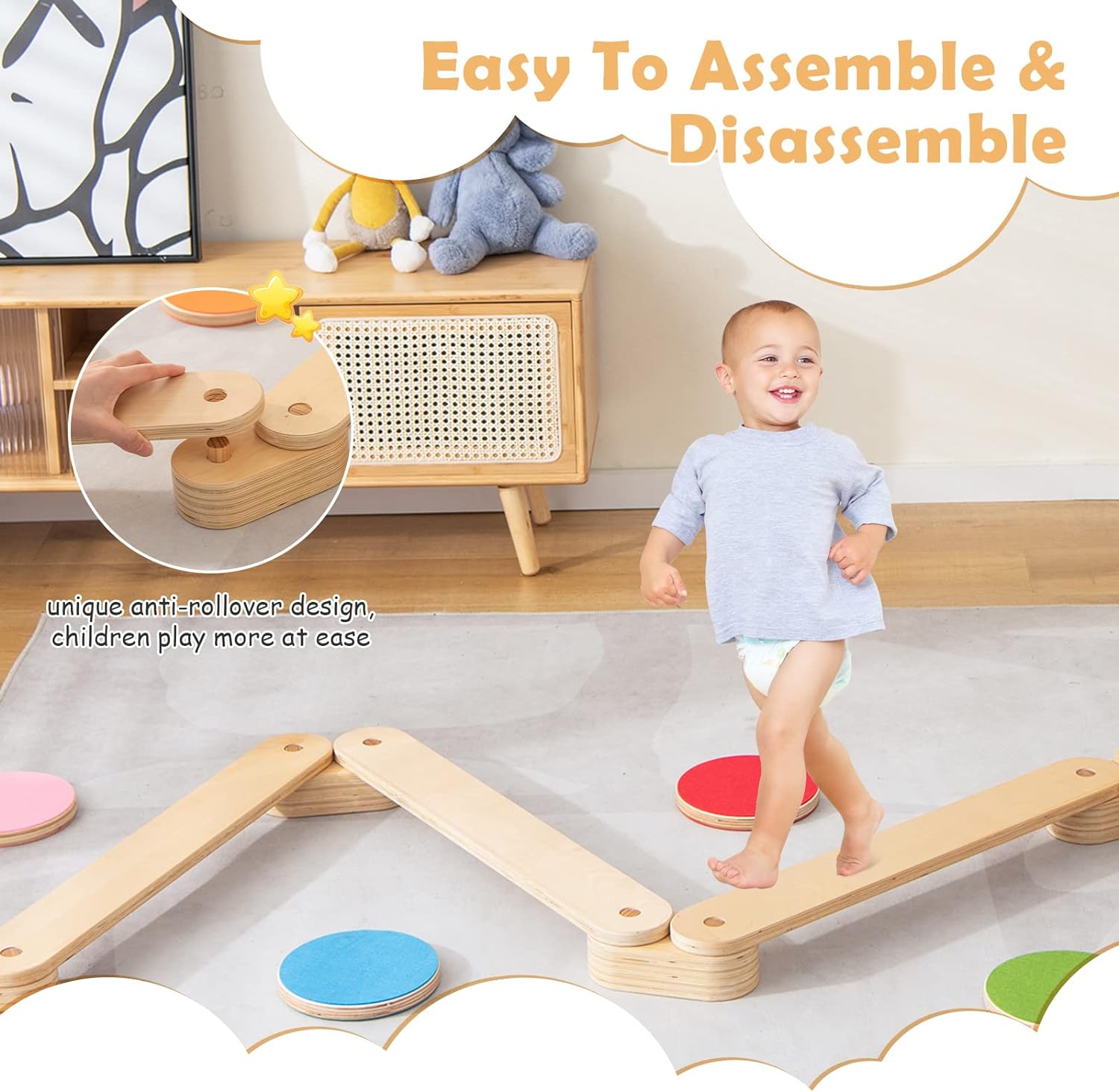 Montessori Wooden Balance Beams with Stepping Stones Set