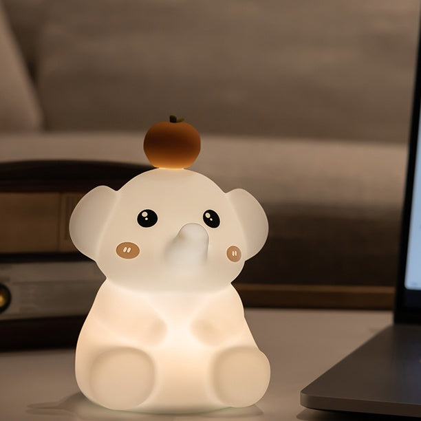 Squishy Silicone Orange Elephant LED Night Light - Perfect Gift for Kids and Girls