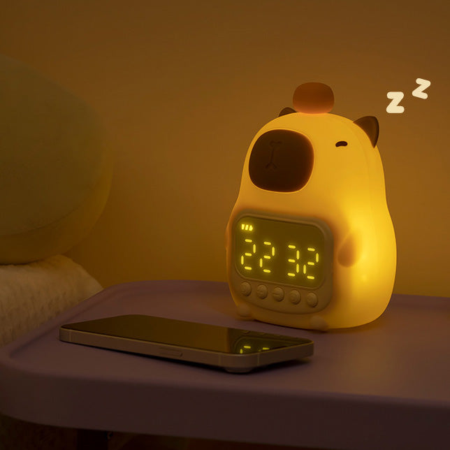 Squishy Silicone Capybara Alarm Clock LED Night Light - Perfect Gift for Kids and Girls