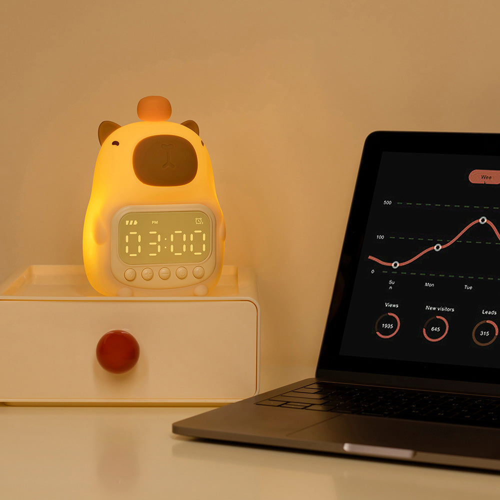 Squishy Silicone Capybara Alarm Clock LED Night Light - Perfect Gift for Kids and Girls