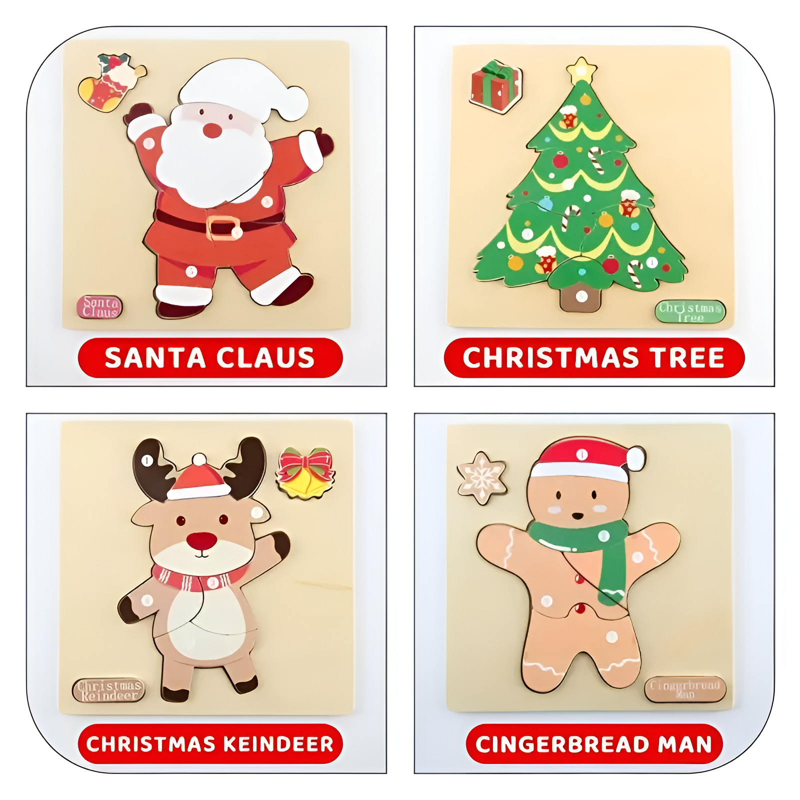 Montessori Wooden Christmas Puzzles