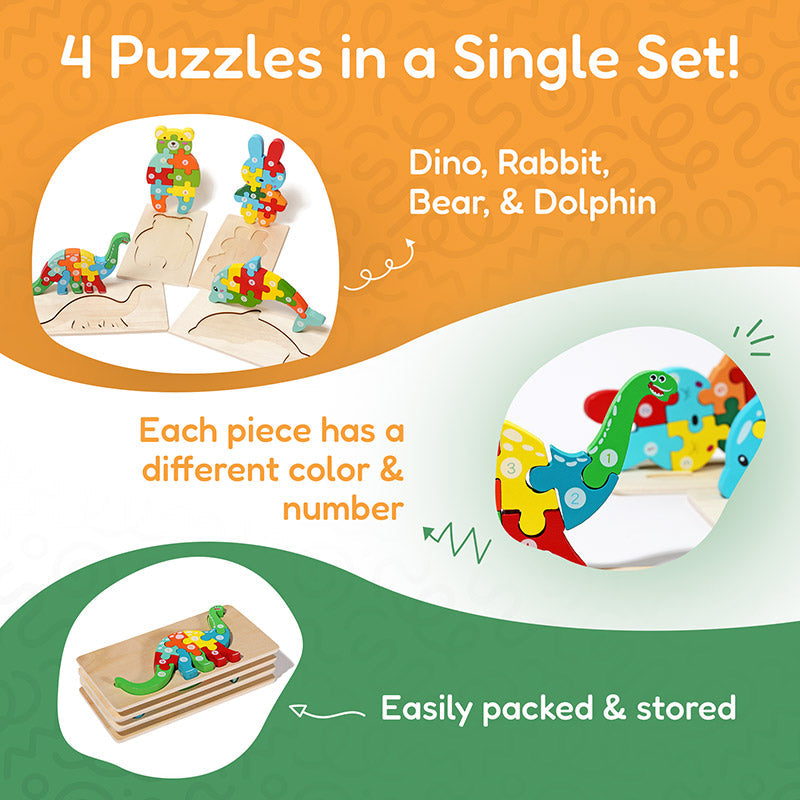 Montessori Wooden Puzzles (4 Pack)